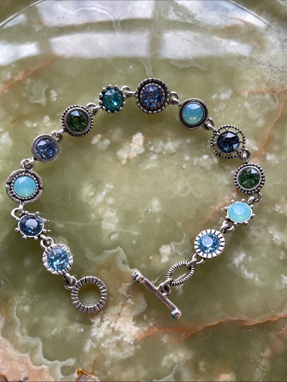 Swarovski Crystal Silver Bracelet - Blue Green - Picture 2 of 4